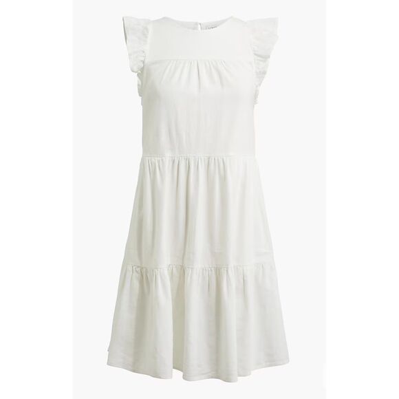J. CREW FACTORY Linen Blend Tiered Ruffle Sleeve Mini Dress, White, Sz 2 - Picture 1 of 10
